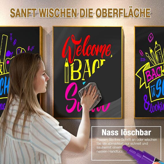 12 Kreidestifte Kreidemarker für Tafel Abwaschbar, 6mm Fensterstifte,Fenstermalstifte Kinder,Fensterfarbe,Neon Kreide Stift,Tafelstifte,Glasstift,Chalk Marker,Flüssigkreide Bunt,Fensterkreide