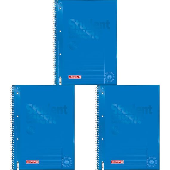 Brunnen 1067925133 Notizblock/Collegeblock Student Colour Code (A4 liniert, Lineatur 25, 90 g/m², 80 Blatt) blau (Packung mit 3)