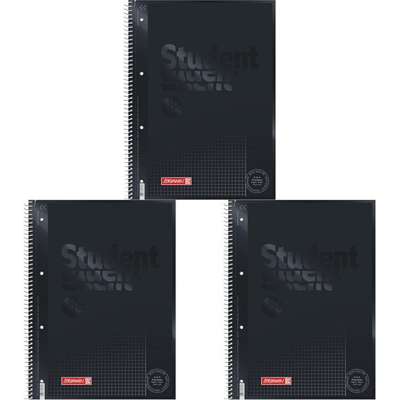 BRUNNEN Collegeblock Premium Student Colour Code | A4, Lineatur 26, 80 Blatt, onyx (Packung mit 3)