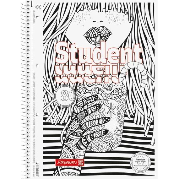 BRUNNEN Collegeblock Premium Student „Cocktail“ ZENart | A4, Lineatur 28, 80 Blatt, weiß