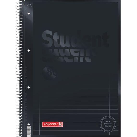 BRUNNEN Collegeblock Premium Student Colour Code | A4, Lineatur 27, 80 Blatt, onyx (A4 (Packung mit 3))