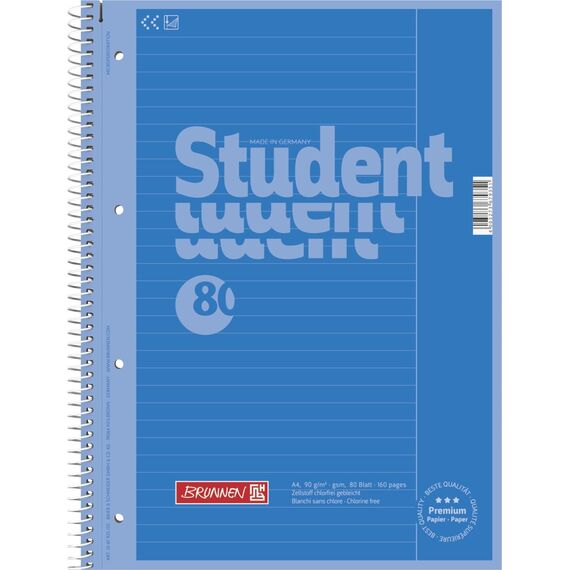 Brunnen 1067925133 Notizblock/Collegeblock Student Colour Code (A4 liniert, Lineatur 25, 90 g/m², 80 Blatt) blau (Packung mit 3)