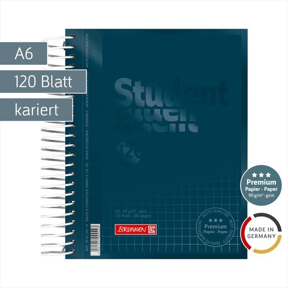 BRUNNEN Collegeblock Premium Student Colour Code | A6, kariert, 120 Blatt, denim