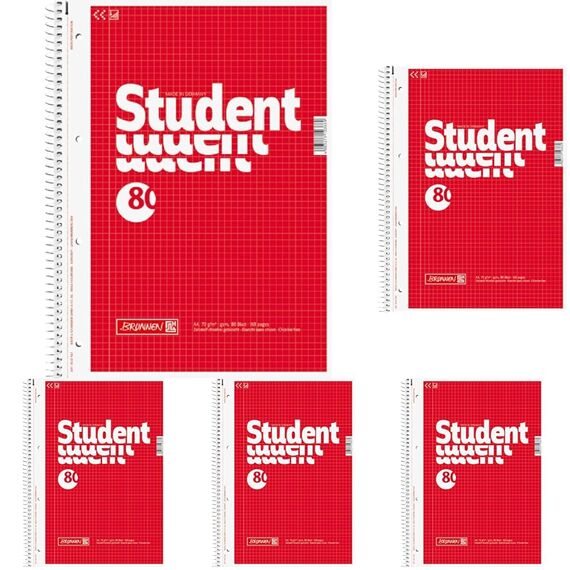 Brunnen 1067942 Notizblock/Collegeblock Student (A4, kariert, 70 g/m², 80 Blatt) (Packung mit 5)