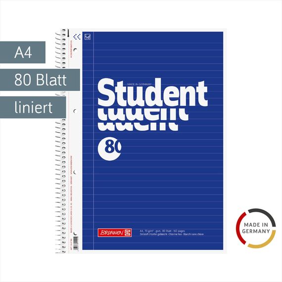 BRUNNEN Collegeblock Student | A4, Lineatur 21, 80 Blatt, blau