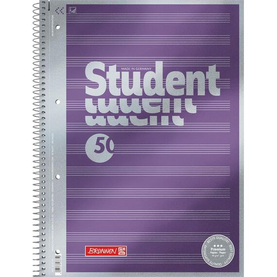 BRUNNEN Collegeblock Premium Student „Noten“ | A4, Lineatur 14, 50 Blatt, violett (A4 (Packung mit 5))
