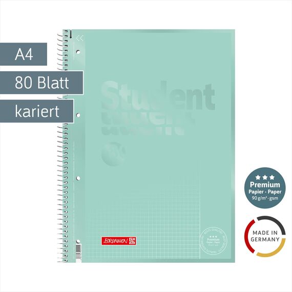 BRUNNEN Collegeblock Premium Student Colour Code | A4, Lineatur 26, 80 Blatt, mint