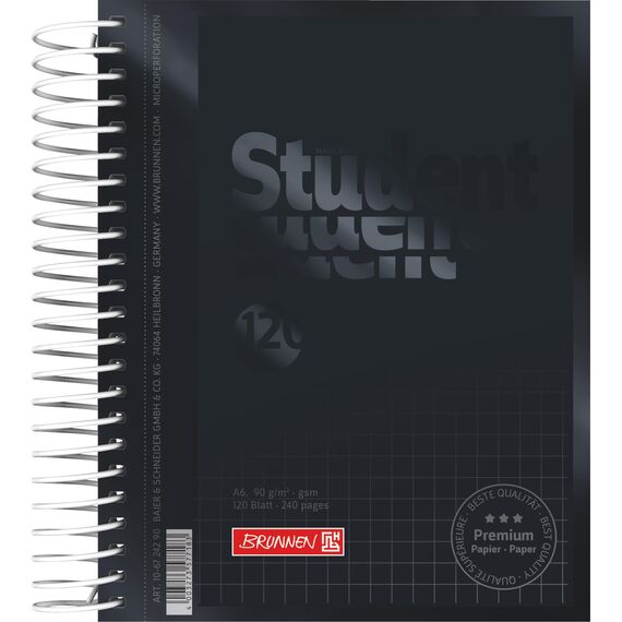BRUNNEN Collegeblock Premium Student Colour Code | A6, kariert, 120 Blatt, onyx