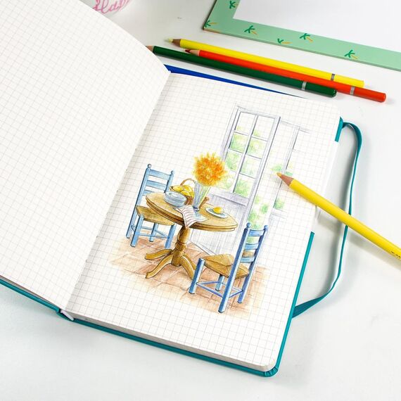 STATIONERY ISLAND Notizbuch A5 Kariert, Journal Hardcover mit 120 g/m² Dickem Papier, 180 Seiten Tagebuch, Notebook a5 für Mädchen, Reisetagebuch, Planen, Lernen, Schreiben