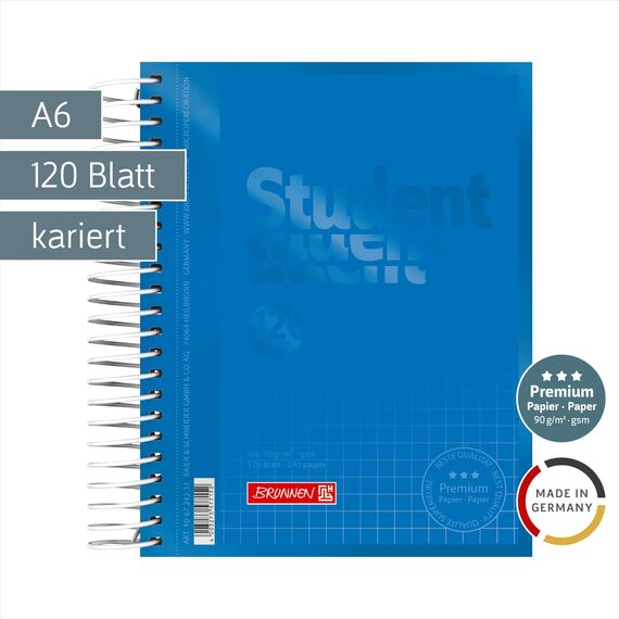 BRUNNEN Collegeblock Premium Student Colour Code | A6, kariert, 120 Blatt, azur