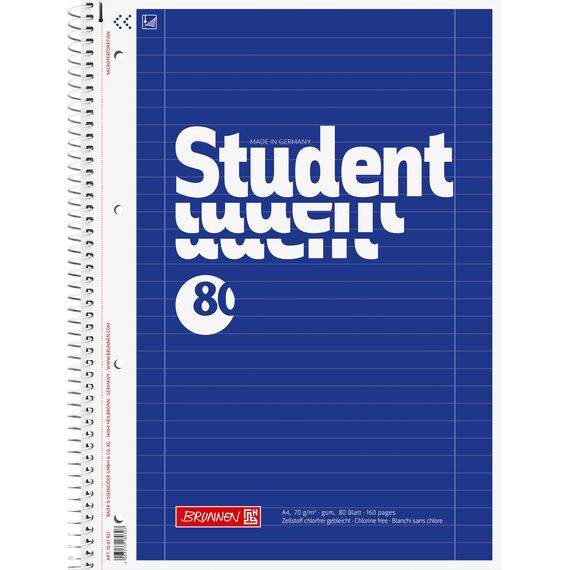 BRUNNEN Collegeblock Student | A4, Lineatur 27, 80 Blatt, blau
