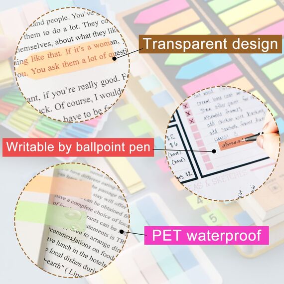 OWLKELA Seitenmarker Selbstklebend 800 Stück, Sticky Notes, Klebezettel,Page Marker, Haftnotizen zum Markieren und Hervorheben von Seiten [2 Designs, 8 Farben] Repositionierbar, Schreibbar