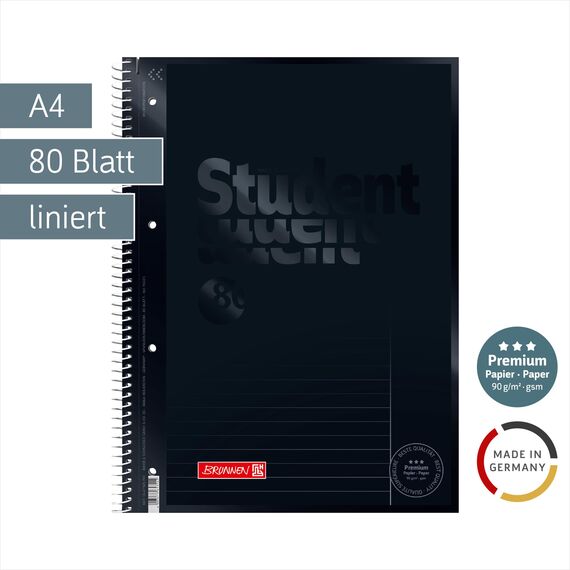 BRUNNEN Collegeblock Premium Student Colour Code | A4, Lineatur 25, 80 Blatt, onyx