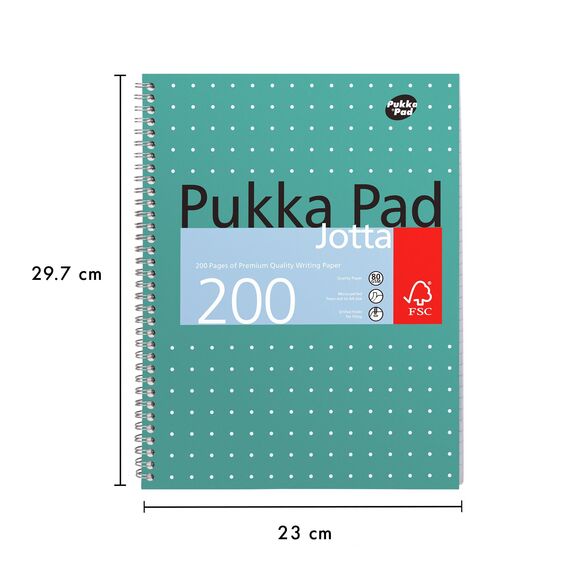 Pukka Pad, A4+ Metallic Jotta notizbuch 3er Pack – 22,5 x 29,6cm - Spiral Notizbuch mit 8mm Liniert und 80GSM Papier - mit 4-Loch-Stanzrändern und perforierten Kanten - 200 Seiten, Grün