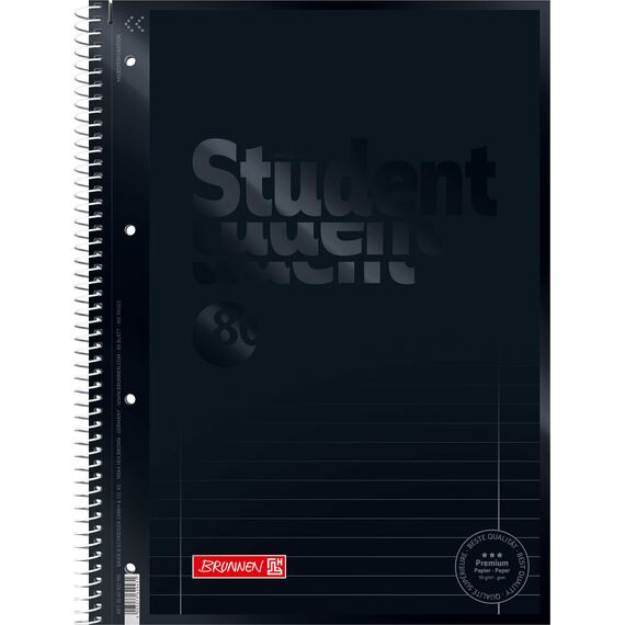 BRUNNEN Collegeblock Premium Student Colour Code | A4, Lineatur 27, 80 Blatt, onyx