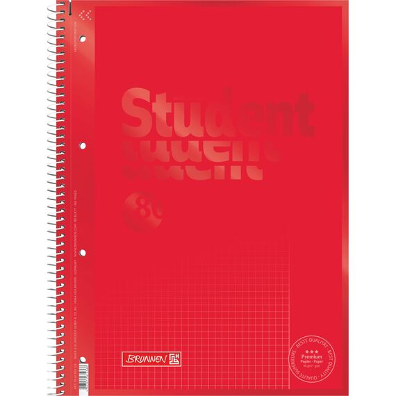 BRUNNEN Collegeblock Premium Student Colour Code | A4, Lineatur 26, 80 Blatt, red