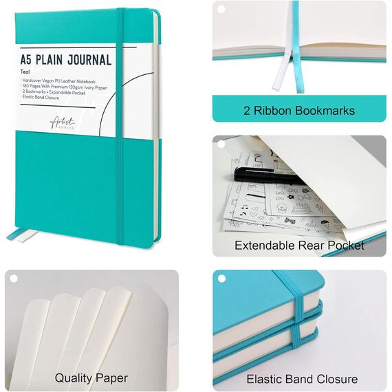 STATIONERY ISLAND Notizbuch A5 Blanko, Journal Hardcover mit 120 g/m² Dickem Papier, 180 Seiten Tagebuch, Notebook a5 für Mädchen, Reisetagebuch, Planen, Lernen, Grau