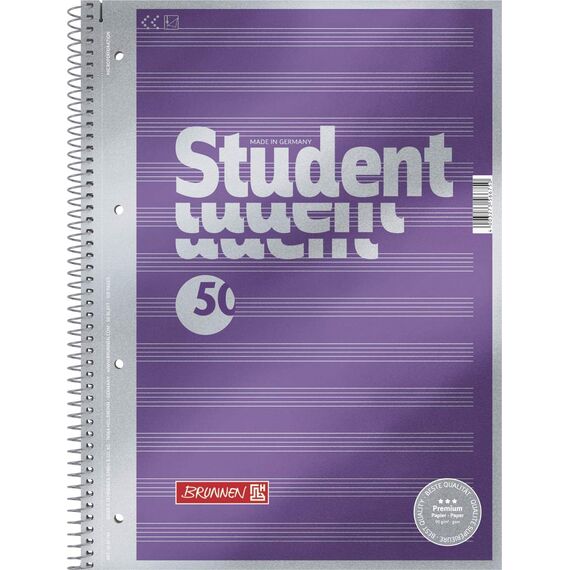 BRUNNEN Collegeblock Premium Student „Noten“ | A4, Lineatur 14, 50 Blatt, violett