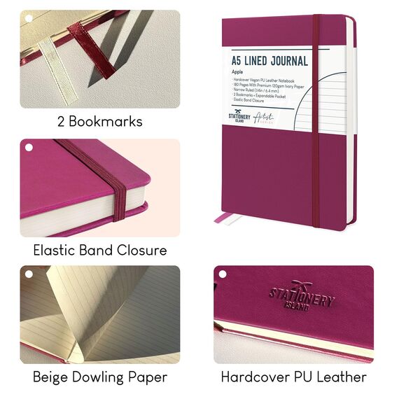 STATIONERY ISLAND Notizbuch A5 Liniert, Journal Hardcover mit 120 g/m² Dickem Papier, 180 Seiten Tagebuch, Notebook a5 für Mädchen, Reisetagebuch, Planen, Lernen, Grau