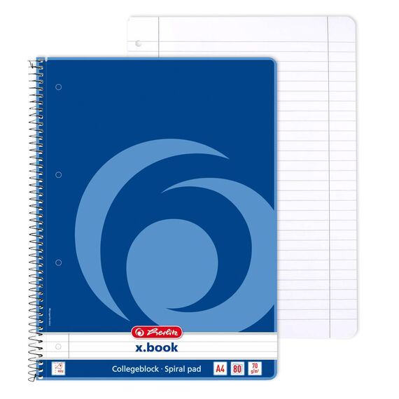 Herlitz Collegeblock x.book A4, liniert, 160 Seiten, Rand innen, 5 Stück