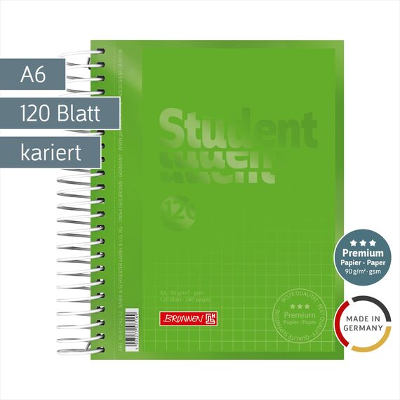 BRUNNEN Collegeblock Premium Student Colour Code | A6, kariert, 120 Blatt, kiwi