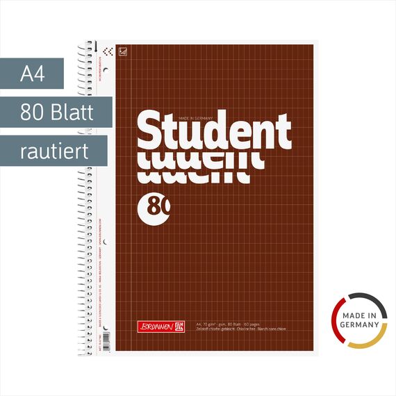 BRUNNEN Collegeblock Student | A4, Lineatur 23, 80 Blatt, braun