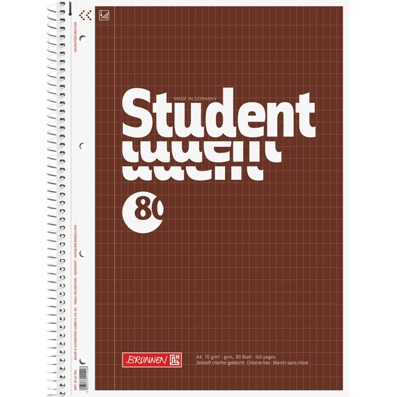 BRUNNEN Collegeblock Student | A4, Lineatur 23, 80 Blatt, braun
