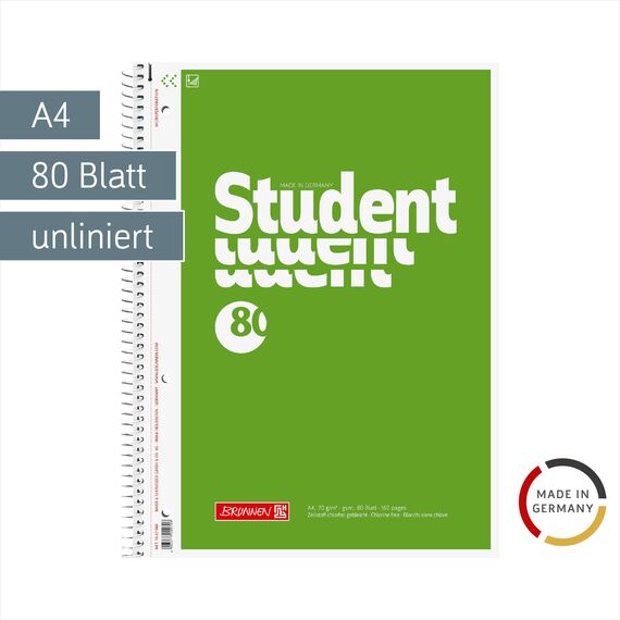 BRUNNEN Collegeblock Student | A4, Lineatur 20, 80 Blatt, grün