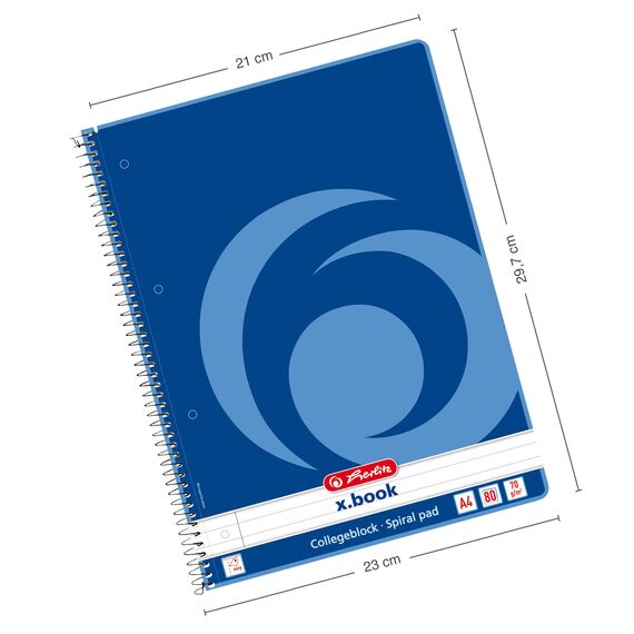 Herlitz Collegeblock x.book A4, liniert, 160 Seiten, Rand innen, 5 Stück