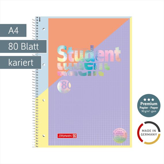 BRUNNEN Collegeblock Premium Student „Intoxicate“ | A4, Lineatur 28, 80 Blatt, koralle/violett