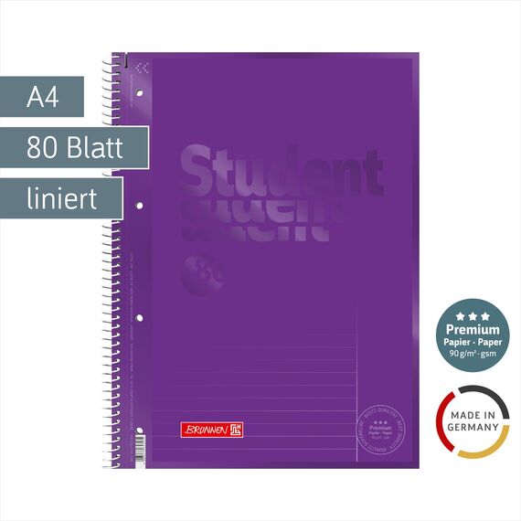 BRUNNEN Collegeblock Premium Student Colour Code | A4, Lineatur 25, 80 Blatt, purple