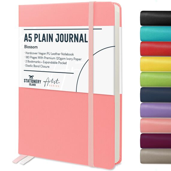 STATIONERY ISLAND Notizbuch A5 Blanko, Journal Hardcover mit 120 g/m² Dickem Papier, 180 Seiten Tagebuch, Notebook a5 für Mädchen, Reisetagebuch, Planen, Lernen, Schreiben