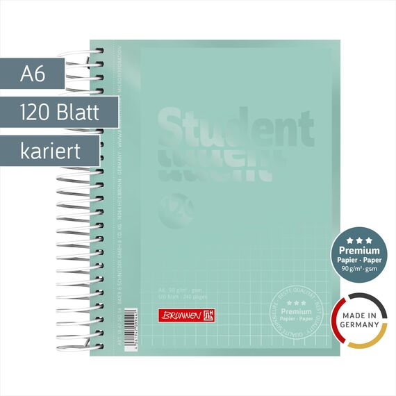 BRUNNEN Collegeblock Premium Student Colour Code | A6, kariert, 120 Blatt, mint
