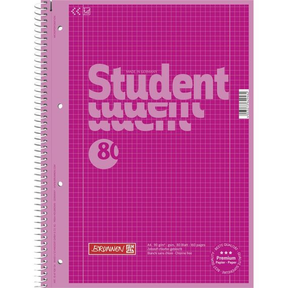 BRUNNEN Collegeblock Premium Student Colour Code | A4, Lineatur 28, 80 Blatt, pink