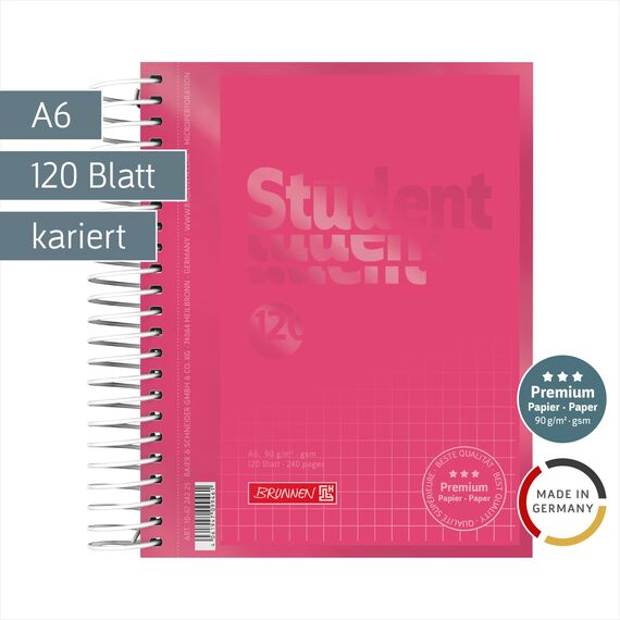 BRUNNEN Collegeblock Premium Student Colour Code | A6, kariert, 120 Blatt, tulip