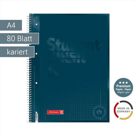 BRUNNEN Collegeblock Premium Student Colour Code | A4, Lineatur 28, 80 Blatt, denim