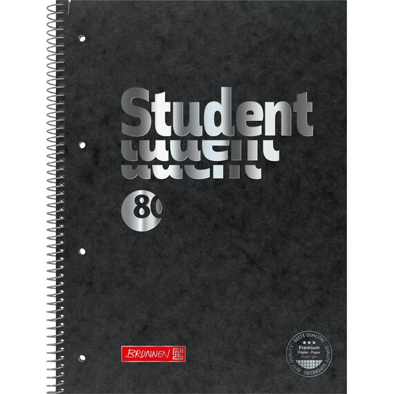 BRUNNEN Collegeblock Premium Student FACT!plus | A4, Lineatur 28, 80 Blatt, schwarz