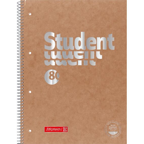 BRUNNEN Collegeblock Premium Student FACT!plus | A4, Lineatur 28, 80 Blatt, braun