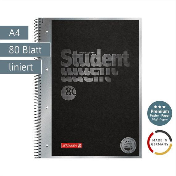 BRUNNEN Collegeblock Premium Student „Hardwired“ | A4, Lineatur 27, 80 Blatt, schwarz