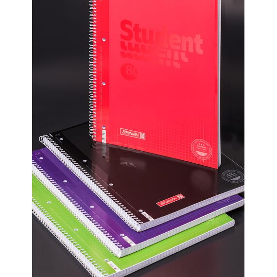 BRUNNEN 1067928190 Collegeblock Premium Student Colour Code | A4, Lineatur 28, 80 Blatt, onyx (A4 (Packung mit 5))