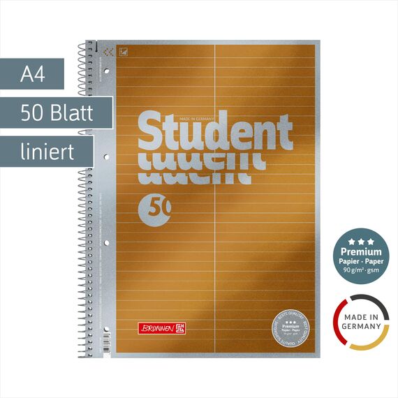 BRUNNEN Collegeblock Premium Student „Vokabeln“ | A4, Lineatur 53, 50 Blatt, gelb