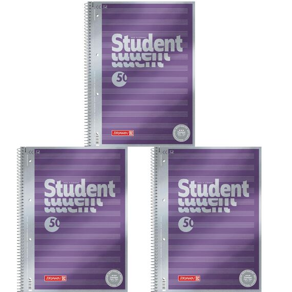 BRUNNEN Collegeblock Premium Student „Noten“ | A4, Lineatur 14, 50 Blatt, violett (A4 (Packung mit 3))