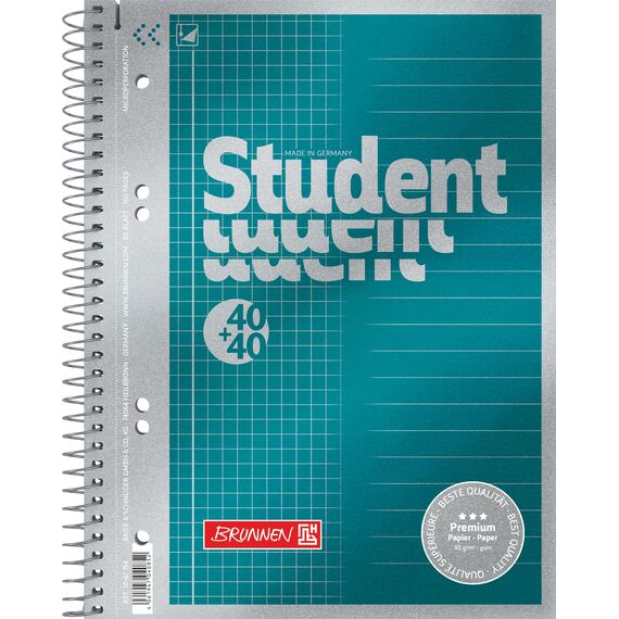 BRUNNEN Collegeblock Premium Student „DUO“ | A5, kariert/liniert, 80 Blatt, petrol