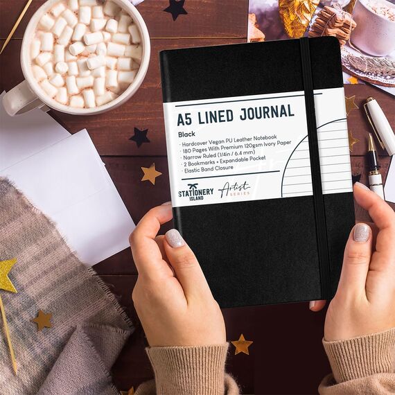 STATIONERY ISLAND Notizbuch A5 Liniert, Journal Hardcover mit 120 g/m² Dickem Papier, 180 Seiten Tagebuch, Notebook a5 für Mädchen, Reisetagebuch, Planen, Lernen, Violett