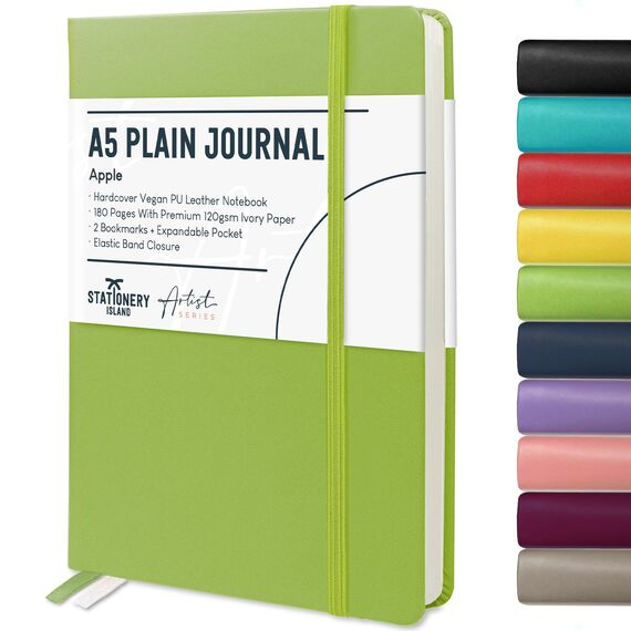 STATIONERY ISLAND Notizbuch A5 Blanko, Journal Hardcover mit 120 g/m² Dickem Papier, 180 Seiten Tagebuch, Notebook a5 für Mädchen, Reisetagebuch, Planen, Lernen, Schreiben