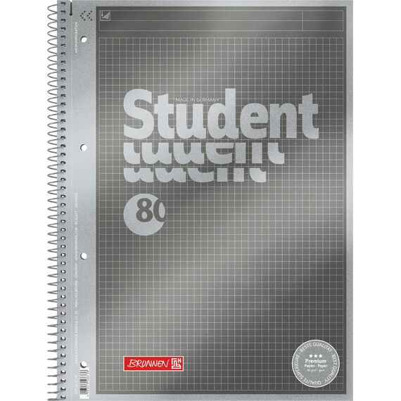 BRUNNEN Collegeblock Premium Student „Protokoll“ | A4, kariert, 80 Blatt, anthrazit