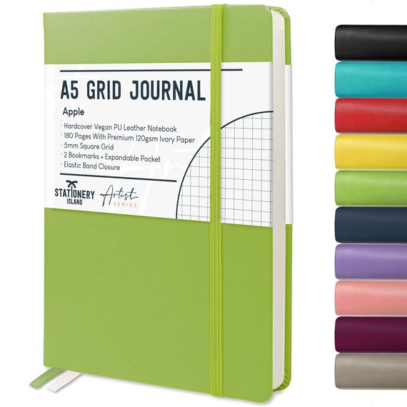 STATIONERY ISLAND Notizbuch A5 Kariert, Journal Hardcover mit 120 g/m² Dickem Papier, 180 Seiten Tagebuch, Notebook a5 für Mädchen, Reisetagebuch, Planen, Lernen, Schreiben