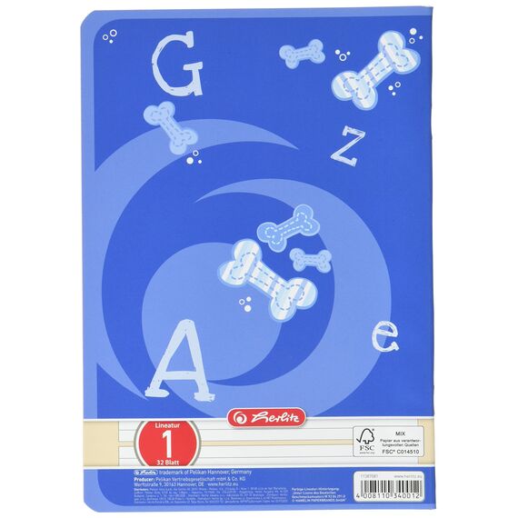 herlitz Schulheft x.book A5, Lineatur 1, 1. Klasse, liniert, farbig hinterlegt, 32 Blatt, 5 Stück