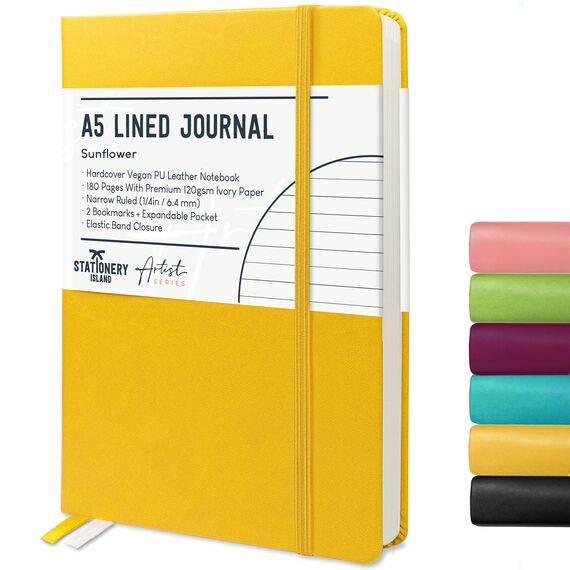 STATIONERY ISLAND Notizbuch A5 Liniert, Journal Hardcover mit 120 g/m² Dickem Papier, 180 Seiten Tagebuch, Notebook a5 für Mädchen, Reisetagebuch, Planen, Lernen, Schreiben