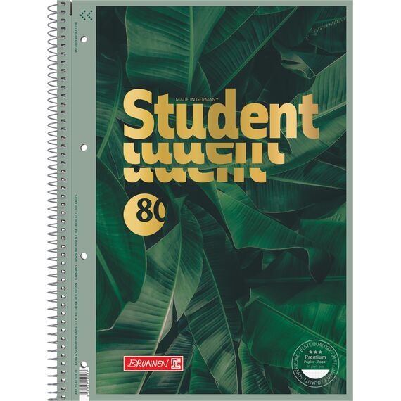 BRUNNEN Collegeblock Premium Student „Jungle“ | A4, Lineatur 28, 80 Blatt, dunkelgrün